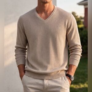 Tommy Bahama Ribbed Cotton V-neck Tan Pullover Sweater Big and Tall Men's XXL